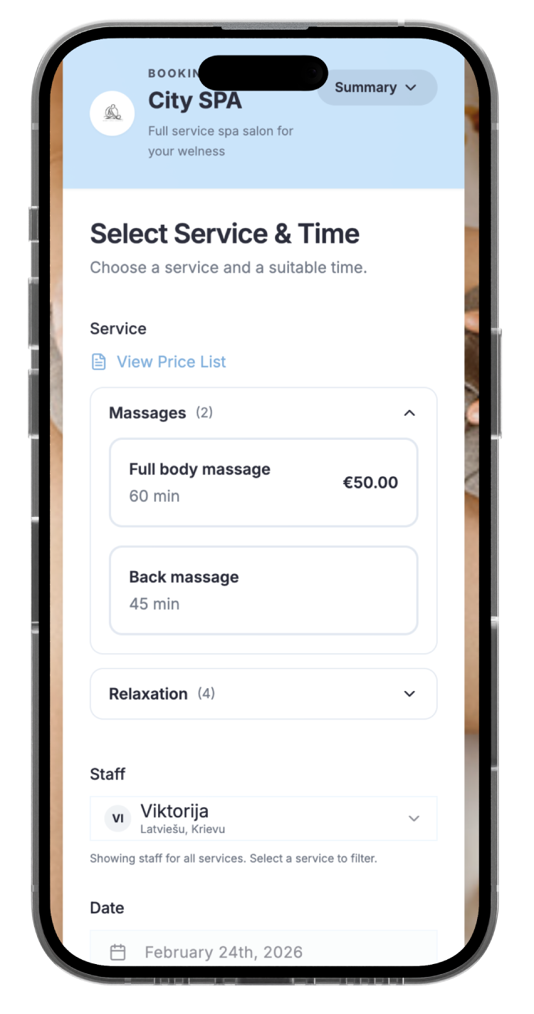 Reservation page preview