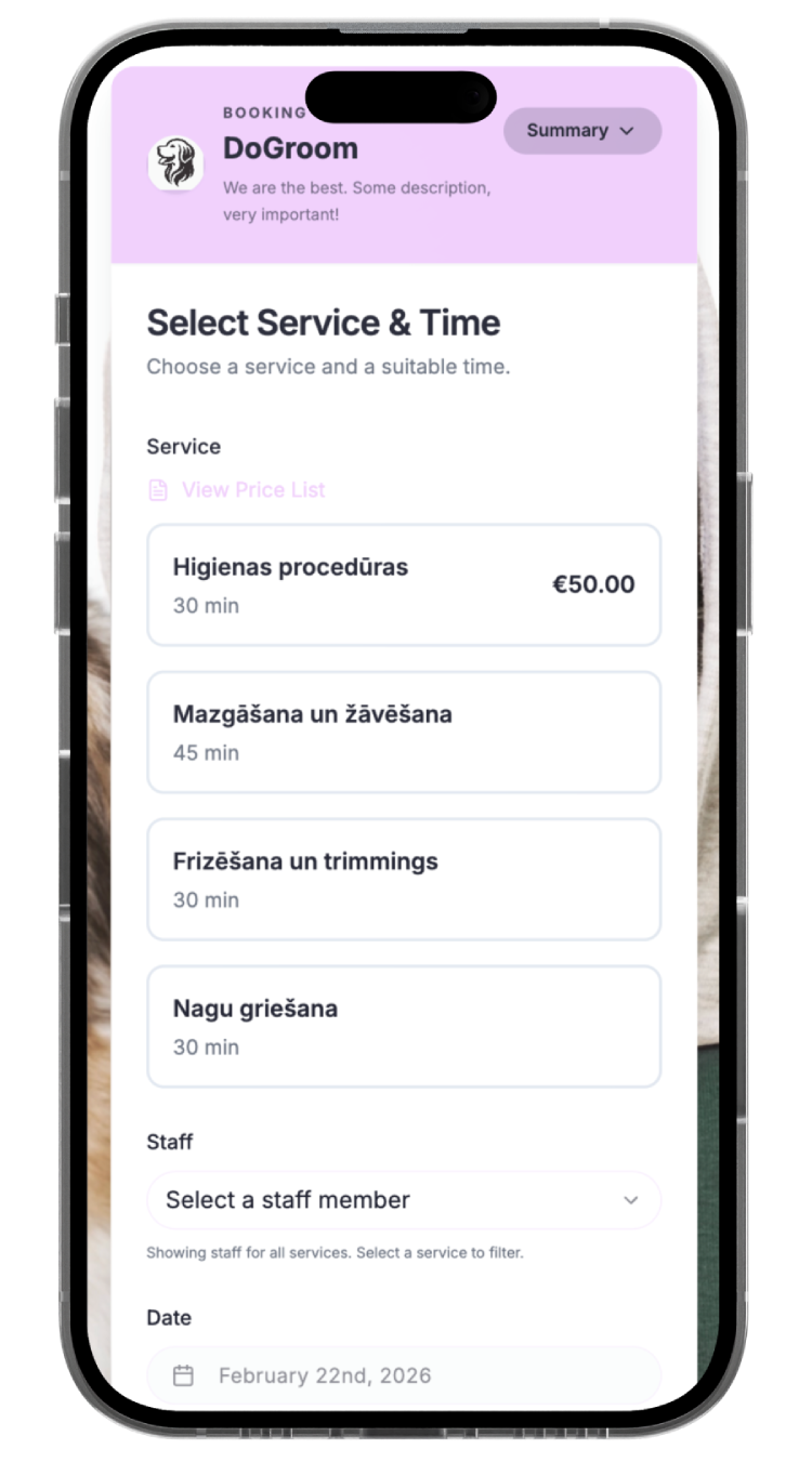 Reservation page preview